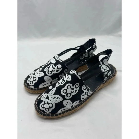 Eric Michael Black and White Floral Slip On Sling Back Espadrilles - Picture 1 of 11